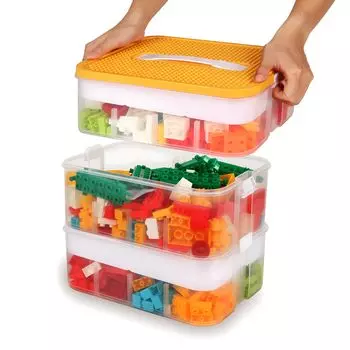 Ящик для хранения игрушек Lego Container Box с крышкой 3-х уровневая штабелируемая коробка для игрушек Puzzle Block Set Clear Organizer Box Ящик для хранения фигурок игрушек Хранение игрушек жёлтый