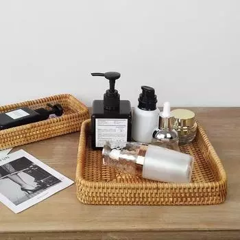 Ящик для хранения из ротанга, плетеный вручную поднос для хранения из ротанга, плетеная корзина, органайзер для фруктового чая, кухонные принадлежности, бытовые инструменты