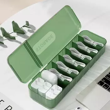 Ящик для хранения кабеля, органайзер для хранения зарядного шнура с 7 отсеками, многоразовый футляр для хранения кабеля передачи данных для дома или путешествий белый