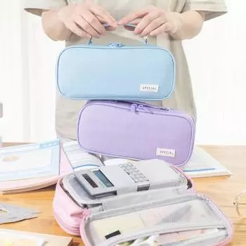 Ящик для хранения канцелярских принадлежностей, многослойный пенал большой емкости, сумка для хранения для учебы и учебы темно-синий