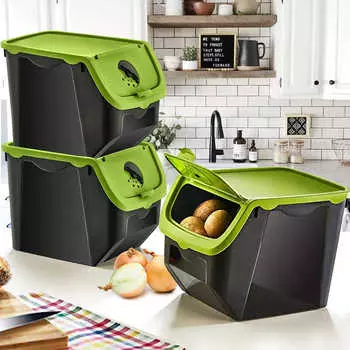 Ящик для хранения картофеля на 14 литров, 3 лука, зеленый