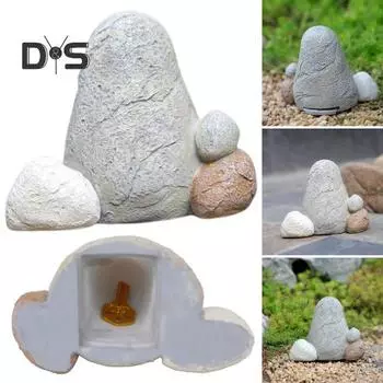 Ящик для хранения ключей из камня из смолы, устойчивый к атмосферным воздействиям, открытый сад, двор, лужайка, имитация каменной статуи, скульптура, украшение для дома, держатель для запасных ключей, секретный держатель серый