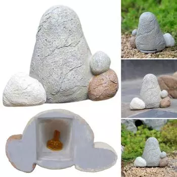 Ящик для хранения ключей из камня из смолы, устойчивый к атмосферным воздействиям, открытый сад, двор, лужайка, имитация каменной статуи, скульптура, украшение для дома, держатель для запасных ключей, секретный держатель серый