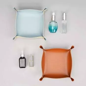 Ящик для хранения ключей, универсальный дизайн с кнопками, искусственная кожа, настольные ювелирные изделия, косметический лоток для тарелок для дома S серый/коричневый