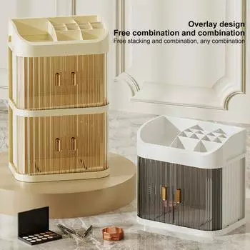 Ящик для хранения косметики большой емкости с прозрачной дверцей, 2/3-слойные несколько отделений, настольный органайзер для спальни, косметический органайзер, витрина для косметики Dual Layer белый