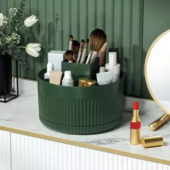 Ящик для хранения косметики на столешнице, поворотный стол на 360 градусов, большая вместимость, 5 отделений, многофункциональная кисточка для макияжа, органайзер для губной помады, держатель-контейнер