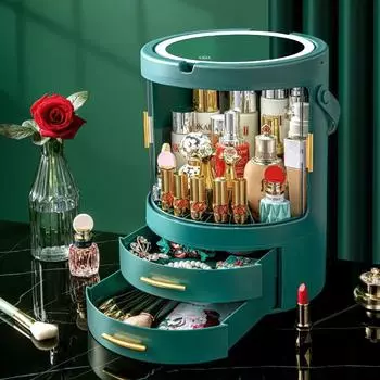 Ящик для хранения косметики Настольный пыленепроницаемый с зеркалом Встроенные средства по уходу за кожей Полка для туалетного столика Коробка для макияжа белый