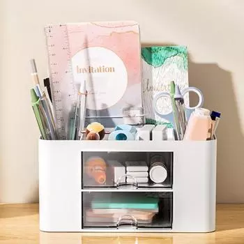 Ящик для хранения косметики, перегородка для хранения канцелярских товаров, прочный держатель с несколькими сетками, держатель для хранения канцелярских принадлежностей для студентов, прочный магазин синий