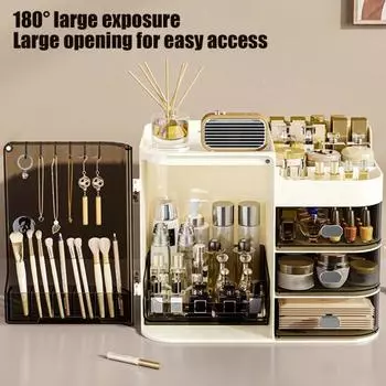 Ящик для хранения косметики с прозрачными ящиками, множество отделений, большая вместимость, пыленепроницаемый, универсальный зелёный/чёрный