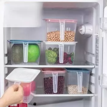 Ящик для хранения кухонного холодильника большой емкости с ручкой крышки, пластиковая герметичная коробка для хранения свежих продуктов, контейнеры для хранения продуктов S