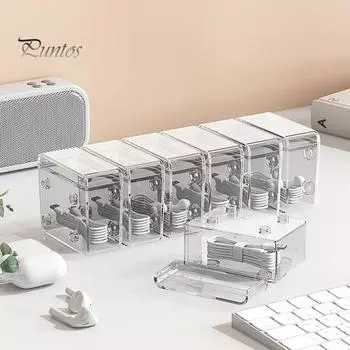 Ящик для хранения линии передачи данных, прозрачный портативный, гладкий, пыленепроницаемый, влагозащищенный с крышкой, настольная организация, адаптер для наушников, органайзер, чехол белый