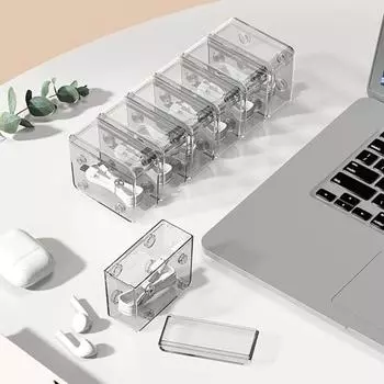 Ящик для хранения линии передачи данных, прозрачный портативный, гладкий, пыленепроницаемый, влагозащищенный с крышкой, настольная организация, адаптер для наушников, органайзер, чехол белый
