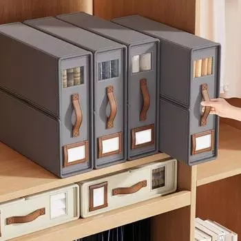 Ящик для хранения листов-органайзеров с прозрачным окошком, с застежкой-липучкой, большой вместимости, складной бежевый