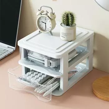 Ящик для хранения мелочей Многоуровневое хранилище предметов с ручкой Практичный ящик для хранения мелочей Контейнер для спальни Dual Layer белый