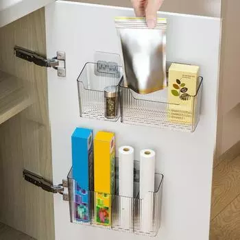 Ящик для хранения на дверце кухонного шкафа, грузоподъемность 7 кг, легко устанавливаемый, самоклеящийся настенный органайзер для кухонного шкафа Small