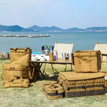 Ящик для хранения на открытом воздухе, складной ящик для хранения для кемпинга, портативная большая вместительная сумка для хранения посуды для пикника 40 x 14 x 16cm хаки