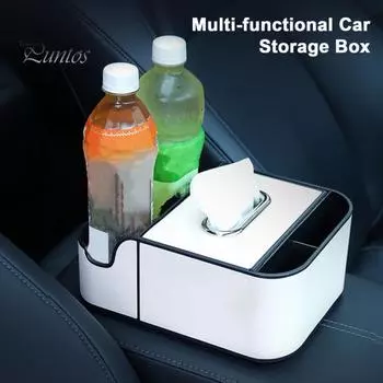 Ящик для хранения на подлокотнике автомобиля для заднего сиденья автомобиля, устойчивый, не качающийся органайзер с держателями для стаканов, секретные отделения для телефона, бумажных полотенец, воды белый