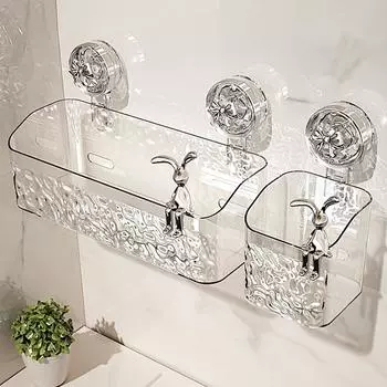 Ящик для хранения на присоске, легкая, роскошная, настенная, подвесная корзина, вместительная, полка для туалетных принадлежностей, органайзер для ванной комнаты