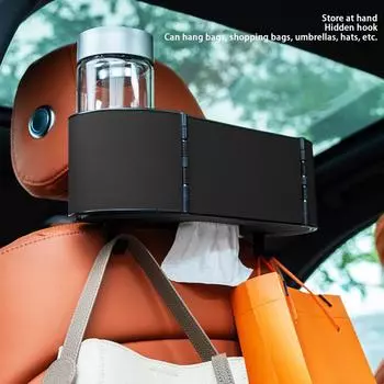 Ящик для хранения на спинке сиденья автомобиля Ящик для хранения салфеток на заднем сиденье автомобиля Органайзер для хранения на заднем сиденье автомобиля Аксессуары для салона автомобиля Стакан для напитков Салфетки чёрный