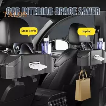 Ящик для хранения на заднем сиденье автомобиля, органайзер для хранения на заднем сиденье автомобиля с 2 держателями для стаканов, многофункциональный, экономит место в салоне автомобиля для внедорожников, фургонов, грузовиков 1pc оранжевый