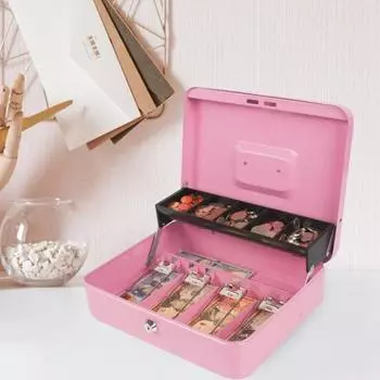 Ящик для хранения наличных денег с замком, металлический ящик для денег с 2 ключами и лотком для денег, большой вместительный сейф с несколькими отделениями, портативный сейф с замком чёрный