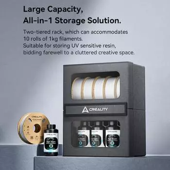 Ящик для хранения нитей Creality с двухъярусной полкой, большой магнитной дверцей, влагостойкий и чёрный