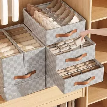 Ящик для хранения нижнего белья с шахматным узором Ящик для хранения носков Многофункциональный ящик для хранения одежды S серый