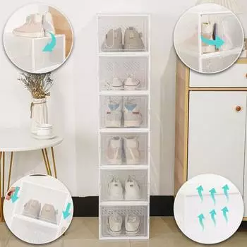 Ящик для хранения обуви, штабелируемый магазин обуви, прочный контейнер с гладкими краями, большой вместительности, товары для дома чёрный