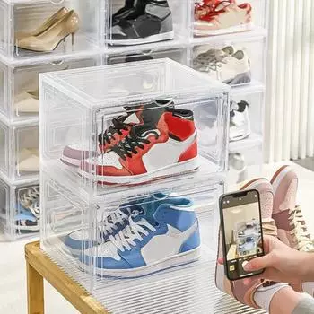 Ящик для хранения обуви Yousheng Clear с магнитной дверью, большая вместимость, штабелируемый, прозрачный, пылезащитный, контейнер для обуви Front Open серый