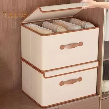 Ящик для хранения одежды большой емкости с ручкой и крышкой, пыленепроницаемый, влагостойкий, складной, выдерживает большую нагрузку, штабелируемый домашний шкаф для нижнего белья S