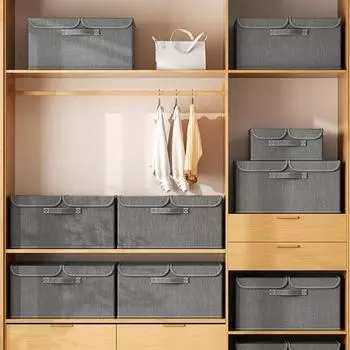 Ящик для хранения одежды с пылезащитной крышкой, складная конструкция, большая вместимость, корзина для хранения игрушек и одеял с усиленными ручками S
