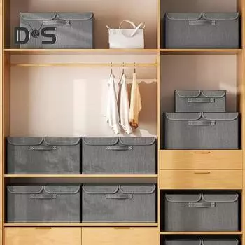 Ящик для хранения одежды с пылезащитной крышкой, складная конструкция, большая вместимость, корзина для хранения игрушек и одеял с усиленными ручками S