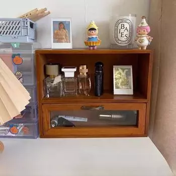 Ящик для хранения офисных принадлежностей и косметики из массива дерева Zakka transparent acrylic коричневый