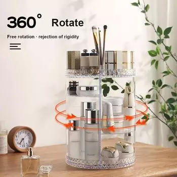 Ящик для хранения органайзера для макияжа большой емкости Вращающийся на 360 градусов органайзер для макияжа с регулируемыми слоями для туалетного столика