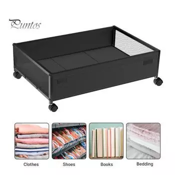 Ящик для хранения под кроватью с вращающимися на 360 градусов роликами, дизайном ручки, застежкой-молнией, большой вместимостью, пылезащитным контейнером для хранения одежды и одеял L чёрный