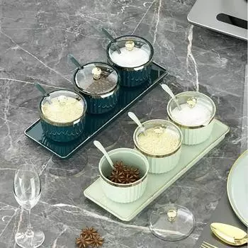 Ящик для хранения приправ, бутылки для приправ, контейнер для перца, сахара, миска, солонка, банки, бутылка кунжута с крышкой, кухонные аксессуары