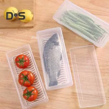 Ящик для хранения продуктов большой емкости, прямоугольный портативный дренажный разделитель, коробка для хранения свежести, коробка для холодильника, бытовые принадлежности S