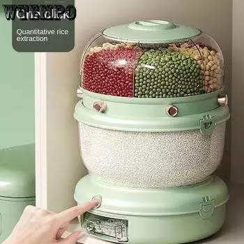 Ящик для хранения продуктов питания Вращающийся ящик для хранения продуктов Разделенное ведро для риса Герметичный устойчивый к насекомым влагостойкий кухонный ящик для хранения домашнего риса Single Layer белый