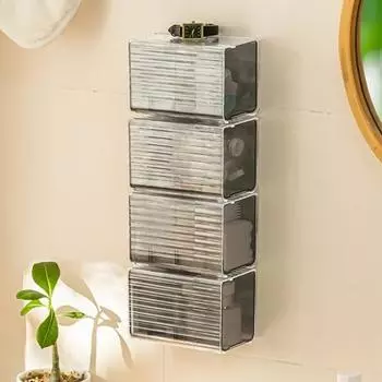 Ящик для хранения, прозрачный пластиковый настенный ящик для хранения, компактный тампон, органайзер для макияжа для домашней ванной комнаты серый