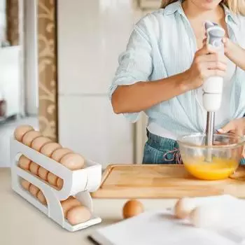Ящик для хранения яиц на кухне - анти-падение, 3-слойный, автоматический, материал ПП, подходит для полок для яиц в холодильнике белый
