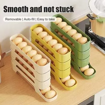 Ящик для хранения яиц, органайзер для холодильника, большая вместимость, 4 яруса, экономящий место, автоматический вращающийся холодильник, органайзер для яиц, дозатор яиц Dual Layer зелёный
