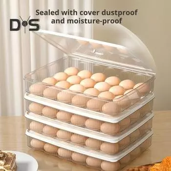 Ящик для хранения яиц, пищевой класс, не содержит бисфенола А, большой емкости, прозрачный дизайн, штабелируемый ящик для хранения яиц в холодильнике с крышкой бежевый