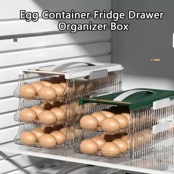 Ящик для хранения яиц с датой, шкала, подвижная полка, пластиковый контейнер для яиц, ящик для холодильника, органайзер, кухонные принадлежности Triple Layer зелёный
