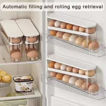 Ящик для хранения яиц с крышкой, двухслойный, большой емкости, штабелируемый, удобный для просмотра, прозрачный, автоматически прокручивающийся держатель для яиц, холодильник, лоток для яиц белый