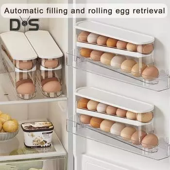 Ящик для хранения яиц с крышкой, двухслойный, большой емкости, штабелируемый, удобный для просмотра, прозрачный, автоматически прокручивающийся держатель для яиц, холодильник, лоток для яиц белый