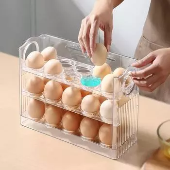 Ящик для хранения яиц с ручкой, большой емкости, многослойный дизайн, экономящий место, держатель для яиц, кухонный холодильник белый