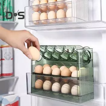 Ящик для хранения яиц с ручкой, большой вместимости, многослойный дизайн, экономящий место, держатель для яиц, органайзер для кухни и холодильника белый