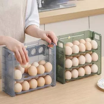 Ящик для хранения яиц в холодильнике, трехъярусный, большой емкости, компактный органайзер для яиц, боковая дверь холодильника, диспенсер для яиц, картонная коробка для яиц, закусочная серый/чистый
