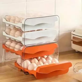 Ящик для хранения яиц в холодильнике, в стиле ящика, двухслойный выдвижной ящик, хранение яиц для свежести, большая вместимость белый