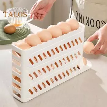Ящик для хранения яиц в холодильнике. Четырехъярусный автоматический перекат. Компактный органайзер для яиц большой вместимости. Боковая дверца холодильника. Диспенсер для яиц. Коробка для яиц. белый